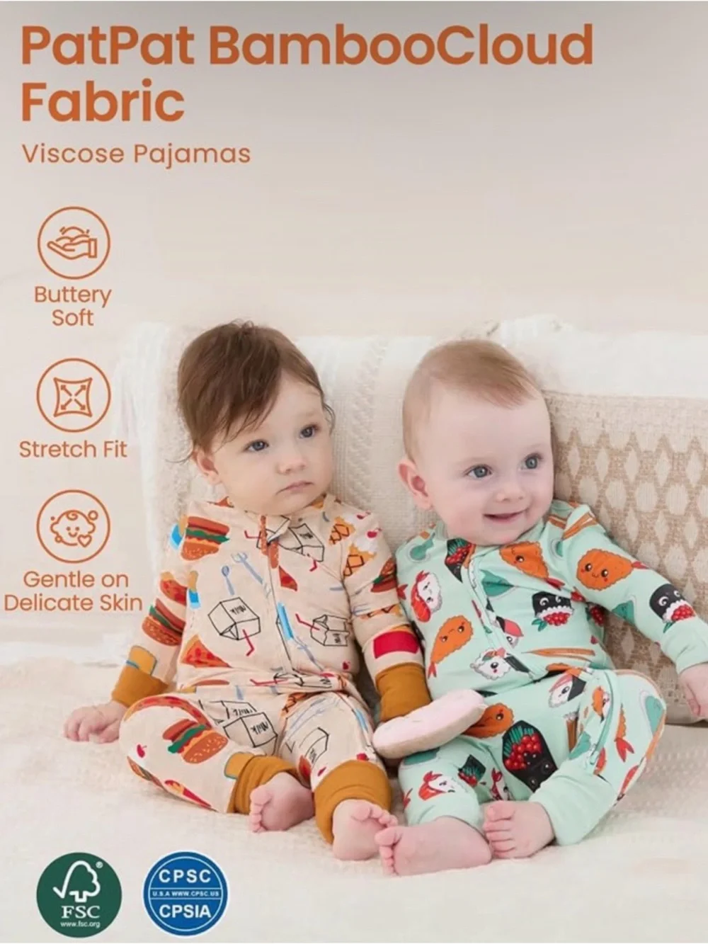PATPAT Bamboo Viscose Baby Pajama, Romper N Footie, Sushi print